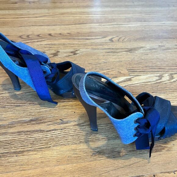 Stella McCartney Blue Denim Lace Up High Heels Sandals Women's Sz EU 41 US 10.5 - Picture 5 of 8